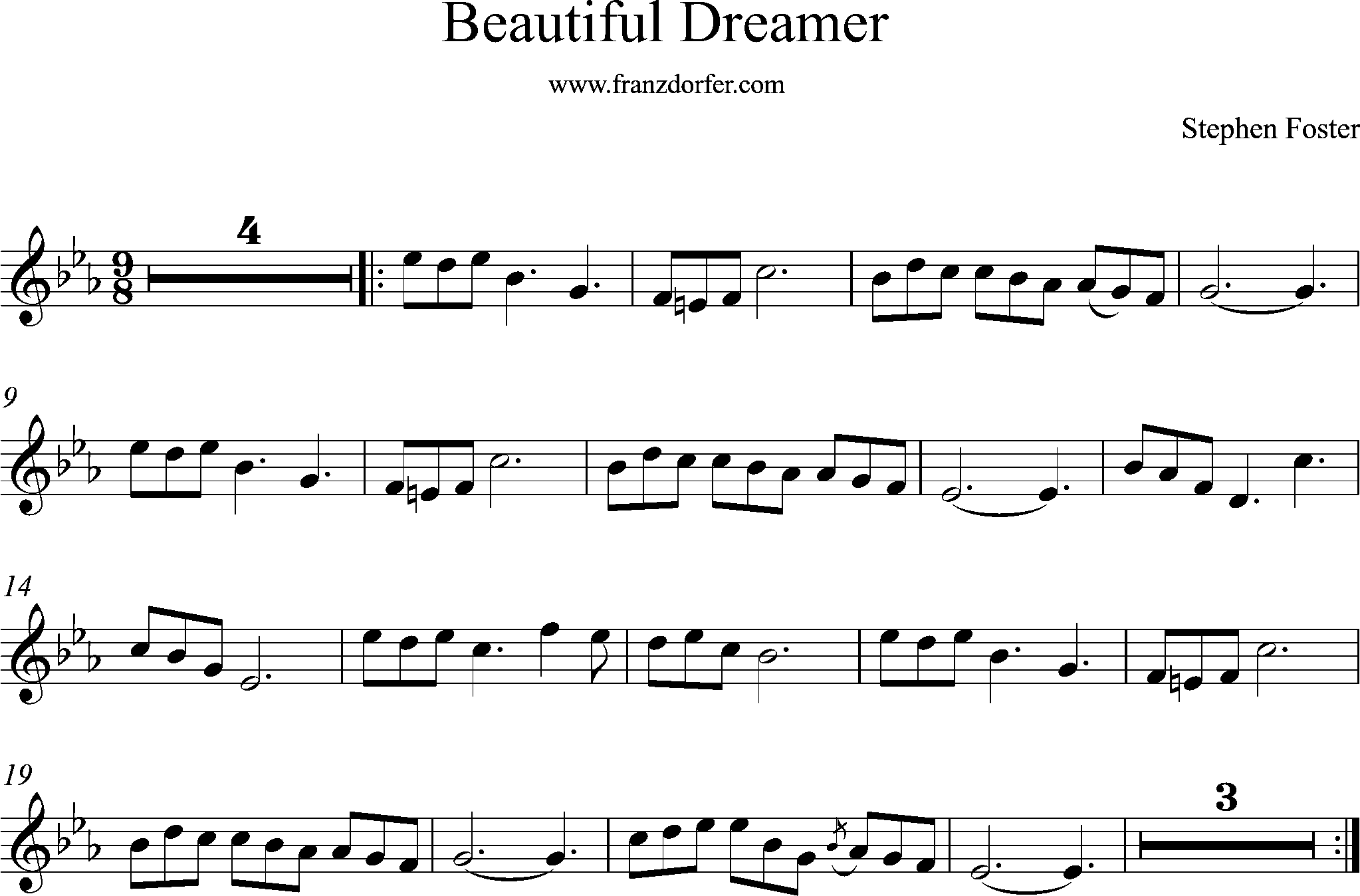 Sheet music, Eb-Major, Beautiful Dreamer